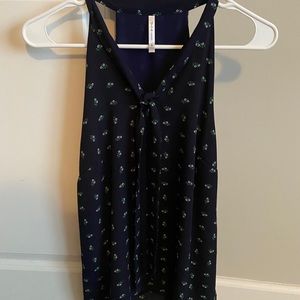 Navy top with flowers & tie front.